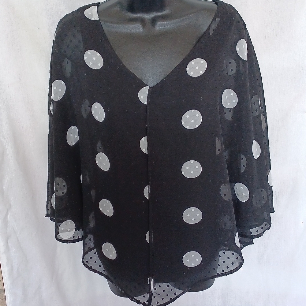 Ariella poncho top with lining, polka dot, black/white, S/M